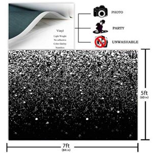 COMOPHOTO Silver Bokeh Black Backdrop 7x5ft Birthday Party Silver Black Themed Photography Background Silver Dots Decorations Wedding Birthday Party Events Banner Photo Booth Backdrops