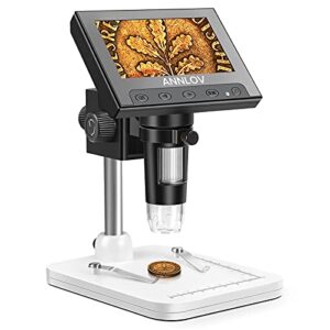 4.3 inch coin microscope,annlov 50x-1000x magnification lcd digital microscope with 8 adjustable led lights for kids and adults for coin/stamps/plants/soldering