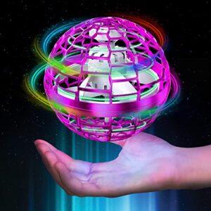pitklg flying ball toys 2023 upgraded hand controlled flying orb magic ball rgb led lights boomerang spinner 360°rotating soaring ufo mini orb drone flying toy safe for kids adults(purple)