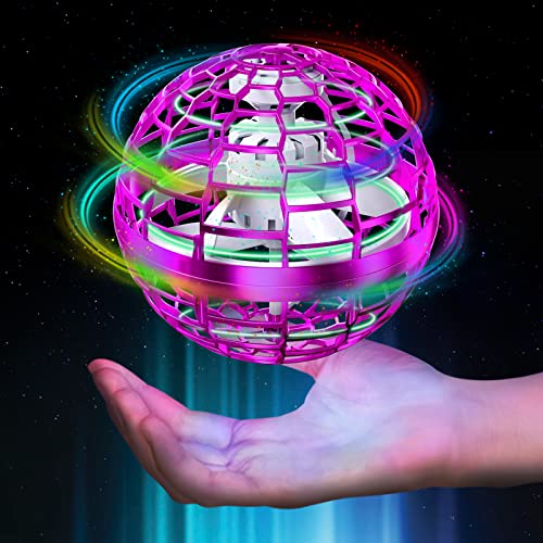 PITKLG Flying Ball Toys 2023 Upgraded Hand Controlled Flying Orb Magic Ball RGB Led Lights Boomerang Spinner 360°Rotating Soaring UFO Mini Orb Drone Flying Toy Safe for Kids Adults(Purple)