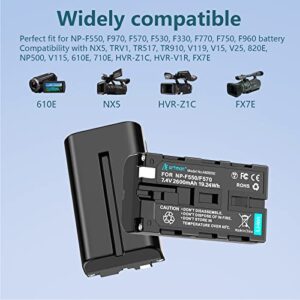 Artman NP-F550 Battery 2-Pack and Wall Charger for Sony NP F550, F530, F970, F960, F770, F750, F330, CCD-SC55, TR516, TR716, TR818, TR910, TR917 Camera, CN-160, CN-216 LED Video Light (2600mAh)