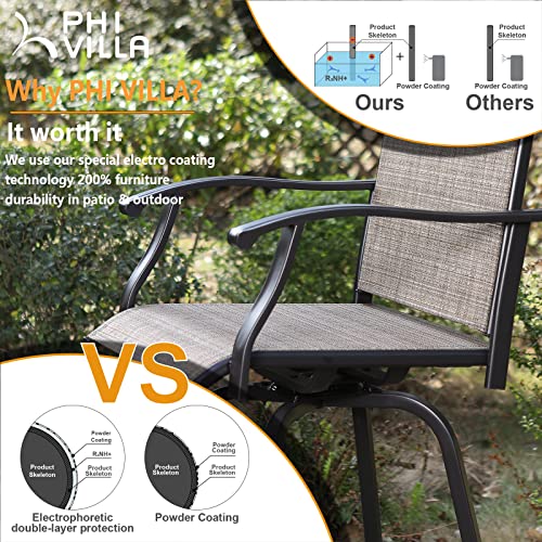 PHI VILLA 5 PCS Swivel Bar Stools Set, Outdoor Kitchen Bar Height Patio Bistro Set Textilene Fabric, All-Weather Patio Furniture