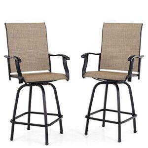 PHI VILLA 5 PCS Swivel Bar Stools Set, Outdoor Kitchen Bar Height Patio Bistro Set Textilene Fabric, All-Weather Patio Furniture