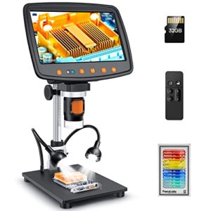 Leipan Digital Microscope with 7" LCD Screen,1500X Magnification Soldering Microscope with HDMI,Coin Microscope with 12MP Image Sensor,Windows/Mac/TV Compatible（32GB Card）
