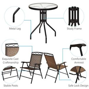 S AFSTAR 3-Piece Bistro Set, Patio Dining Furniture Set, Round Textured Glass Tabletop w/Umbrella Hole, Outdoor Conversation Set for Backyard Garden Poolside