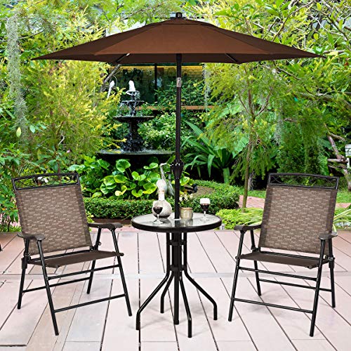 S AFSTAR 3-Piece Bistro Set, Patio Dining Furniture Set, Round Textured Glass Tabletop w/Umbrella Hole, Outdoor Conversation Set for Backyard Garden Poolside