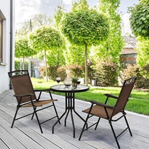 S AFSTAR 3-Piece Bistro Set, Patio Dining Furniture Set, Round Textured Glass Tabletop w/Umbrella Hole, Outdoor Conversation Set for Backyard Garden Poolside