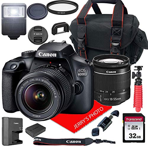 Canon EOS 4000D DSLR Camera w/Canon EF-S 18-55mm F/3.5-5.6 III Zoom Lens + Case + 32GB SD Card (15pc Bundle)