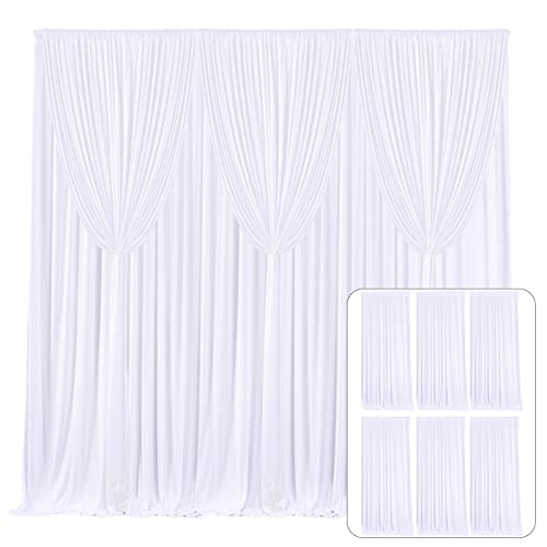 6 Panels White Backdrop Curtain for Parties Wedding Wrinkle Free White Photo Curtains Backdrop Drapes Fabric Decoration for Baby Shower 30ft(W) x 10ft(H)