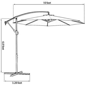 Jardin-Monde 10ft Patio Umbrella, Outdoor Deck Cantilever Umbrella, Hanging Market Offset Umbrella For Backyard Garden Poolside Lawn, Crank Lift & Cross Base, 8 Ribs, Easy Tilt Adjustment-COFFEE BROWN