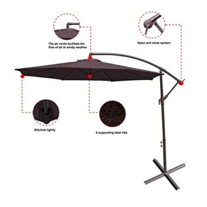 Jardin-Monde 10ft Patio Umbrella, Outdoor Deck Cantilever Umbrella, Hanging Market Offset Umbrella For Backyard Garden Poolside Lawn, Crank Lift & Cross Base, 8 Ribs, Easy Tilt Adjustment-COFFEE BROWN