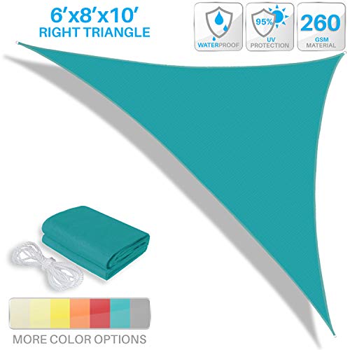 Patio Paradise 6' x 8' x 10' Waterproof Sun Shade Sail with Stainless Steel Hardware-Turquoise Green Triangle UV Block Durable Awning Canopy Outdoor Garden Backyard