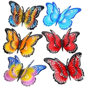 LLdress 6 Pack Metal Butterfly Wall Decor - 3D Buttefly Wall Sculpture Colorful Outdoor Wall Art Iron Hannging Decoration for Patio, Garden, Yard, Living Room - Handmade Gift Fence Decoration