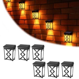solar fence lights with warm white and color light, 6 pack color glow light for fence ip65waterproof solar outdoor lights for fence outside solar deck light for wall deck, step, yard, garden