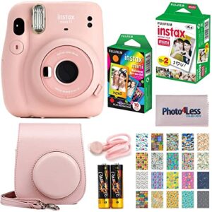 fujifilm instax mini 11 instant camera – blush pink (16654774) + fujifilm instax mini twin pack instant film (16437396) + single pack rainbow film + case + travel stickers