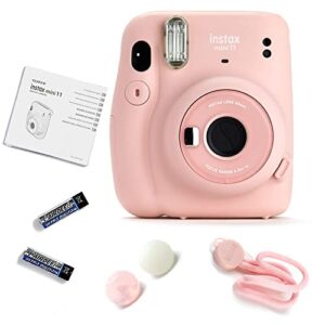 Fujifilm Instax Mini 11 Instant Camera - Blush Pink (16654774) + Fujifilm Instax Mini Twin Pack Instant Film (16437396) + Single Pack Rainbow Film + Case + Travel Stickers