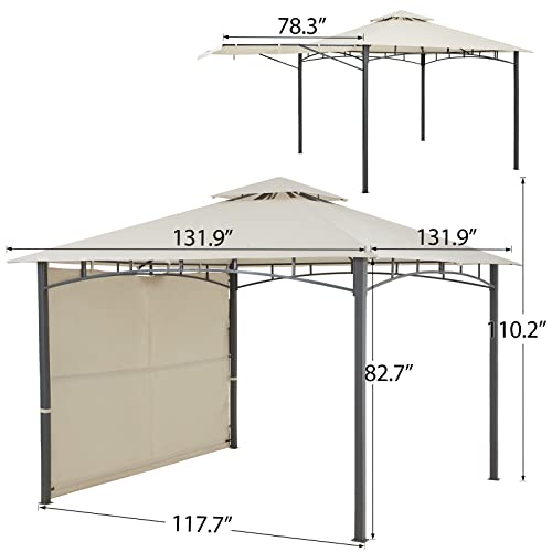 AVAWING 10x10 FT Gazebos for Patios, Large 2-Tier Outdoor Garden Canopy Tent with Ventilation and Adjustable Half Awnings for Party, Backyard