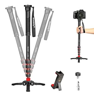 manbily extendable camera aluminum monopod with feet,portable travel monopod with removable tripod stand base for dslr canon nikon sony video camcorder,5 sections up to 67-in,max load 15.5 lbs（a-222）