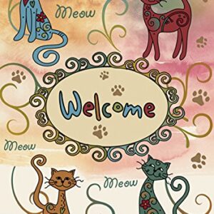 Toland Home Garden 112622 Meow Welcome Cat Flag 12x18 Inch Double Sided Cat Garden Flag for Outdoor House Kittens Flag Yard Decoration