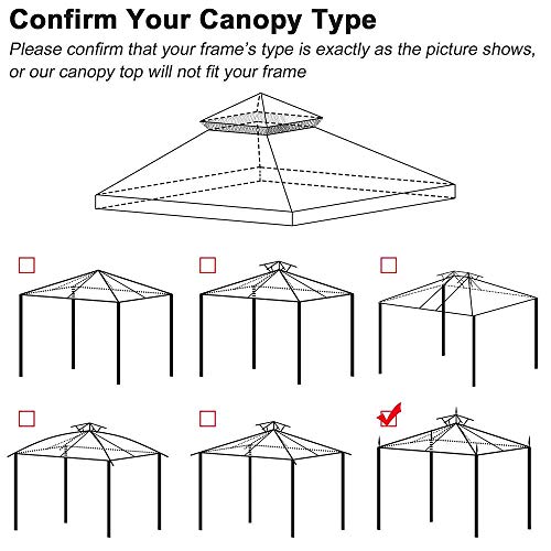 10x10 Ft Waterproof 2-tier Gazebo Canopy Top Replacement Beige Outdoor Garden Structures Yard Patio Cover w/ Mosquito Netting & 16 Grommets for Durable UV Blocking