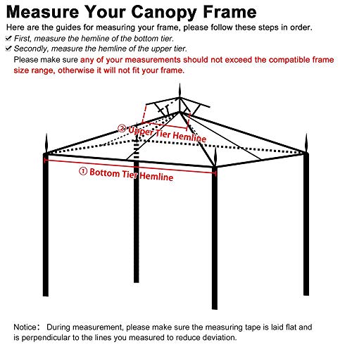 10x10 Ft Waterproof 2-tier Gazebo Canopy Top Replacement Beige Outdoor Garden Structures Yard Patio Cover w/ Mosquito Netting & 16 Grommets for Durable UV Blocking