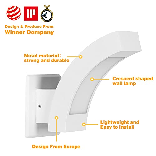 Inowel Wall Light Outdoor LED Wall Mount Lamp White Modern Wall Sconce Exterior Lighting Lantern Fixture for Porch Front Door Garden Yard Patio IP54 Waterproof 7.5W 600Lm 3000K