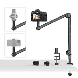 vijim ls25 camera desk mount, flexible overhead webcam stand with boom arm, table c-clamp suitable for photography videography live stream