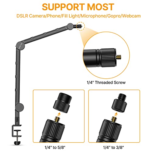 VIJIM LS25 Camera Desk Mount, Flexible Overhead Webcam Stand with Boom Arm, Table C-Clamp Suitable for Photography Videography Live Stream