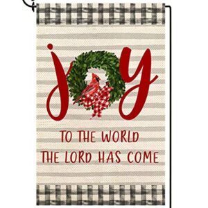 Baccessor Christmas Joy Garden Flag Cardinal Holy Yard Flag Double Sized Burlap Winter Holiday Religious Inspired Seasonal Farmhouse Outdoor Decoration 12.5 x 18 Inch