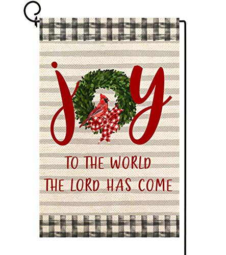 Baccessor Christmas Joy Garden Flag Cardinal Holy Yard Flag Double Sized Burlap Winter Holiday Religious Inspired Seasonal Farmhouse Outdoor Decoration 12.5 x 18 Inch