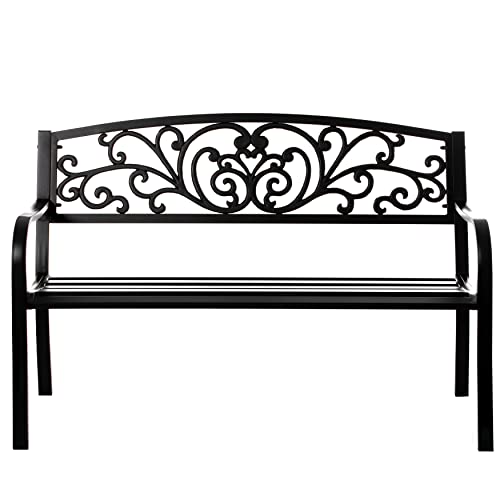 Gardenised QI003333L Black Patio Garden Park Yard 50" Outdoor Steel Bench