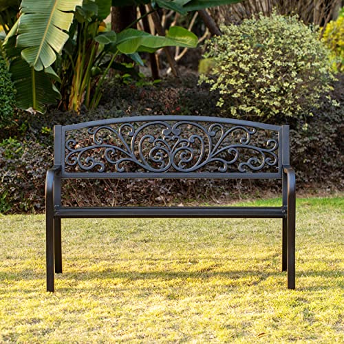 Gardenised QI003333L Black Patio Garden Park Yard 50" Outdoor Steel Bench