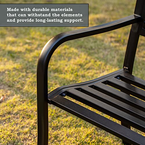 Gardenised QI003333L Black Patio Garden Park Yard 50" Outdoor Steel Bench