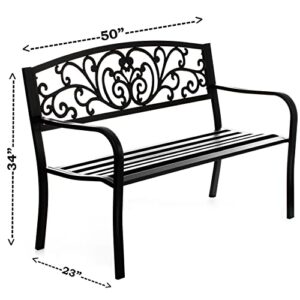 Gardenised QI003333L Black Patio Garden Park Yard 50" Outdoor Steel Bench