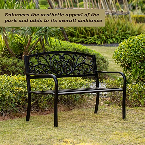 Gardenised QI003333L Black Patio Garden Park Yard 50" Outdoor Steel Bench