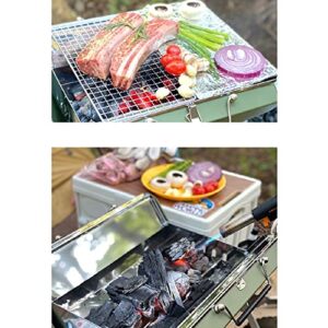 Portable Charcoal Grill, Small BBQ Smoker Grill, TableTop Barbecue Charcoal Grill for Outdoor Camping Garden Backyard Cooking Picnic Traveling (Green)15.3x3.7x10inch