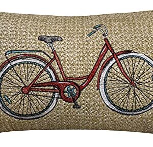 Honeycomb Indoor/Outdoor Raffia Bicycle Red Lumbar Toss Pillow: Woven Faux Jute, Recycled Polyester Fill, UV Resistant, Pack of 2 Pillows for Patio Furniture: 12” x 19” x 6”