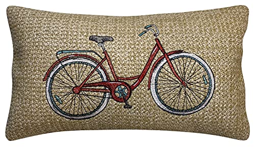 Honeycomb Indoor/Outdoor Raffia Bicycle Red Lumbar Toss Pillow: Woven Faux Jute, Recycled Polyester Fill, UV Resistant, Pack of 2 Pillows for Patio Furniture: 12” x 19” x 6”