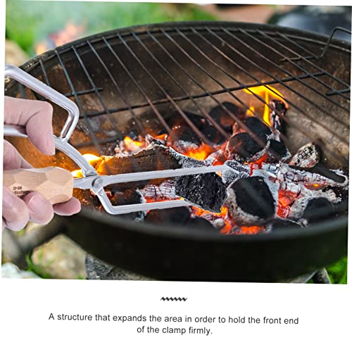 CLISPEED 2 Pcs Fire Tongs Clip Challah Bread Stainless Steel Grill Tongs Camping Oven Garden Nabber Trash Claw Pick up Firewood Tong Charcoal Clip Barbecue Charcoal Clamp BBQ Charcoal Clamp