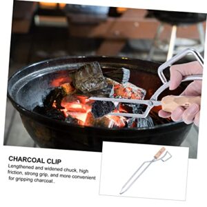 CLISPEED 2 Pcs Fire Tongs Clip Challah Bread Stainless Steel Grill Tongs Camping Oven Garden Nabber Trash Claw Pick up Firewood Tong Charcoal Clip Barbecue Charcoal Clamp BBQ Charcoal Clamp