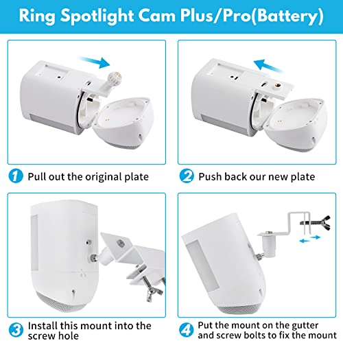 Gutter Mount for Ring Spotlight Cam Plus/Pro (Battery), Weatherproof Metal Mount Bracket for Your Ring Security Camera (White)