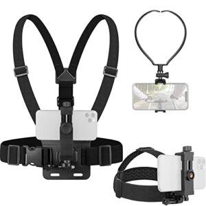 chromlives phone strap mount set, phone chest strap mount+phone head mount +phone neck holder,3 in 1 hands free phone holder for neck head chest compatible with iphone,gopro hero and more