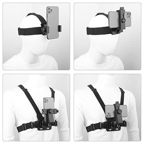 ChromLives Phone Strap Mount Set, Phone Chest Strap Mount+Phone Head Mount +Phone Neck Holder,3 in 1 Hands Free Phone Holder for Neck Head Chest Compatible with iPhone,Gopro Hero and More