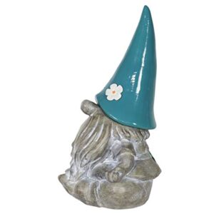 Exhart Garden Sculpture, Meditating Yoga Solar Garden Gnome Statue, LED Flower Hat, Outdoor Garden Decoration, 7 x 11.5 Inch, Teal