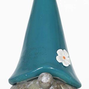 Exhart Garden Sculpture, Meditating Yoga Solar Garden Gnome Statue, LED Flower Hat, Outdoor Garden Decoration, 7 x 11.5 Inch, Teal