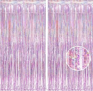 braveshine pink glitter tinsel foil fringe curtains – 2 pcs 3.2×8.2 ft metallic holiday photo backdrop for girl princess birthday wedding unicorn bridal shower bachelorette party supplies decorations