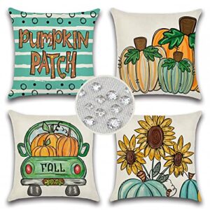 jojogogo fall outdoor pillow covers 18×18 waterproof set of 4 sunflower pumpkin truck autumn seasonal throw pillow covers for sofa couch porch and patio furniture