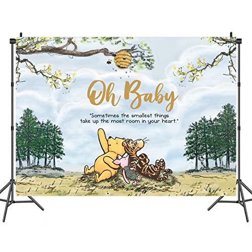 Winnie Backdrop Oh Baby Design Photography Background Pooh Baby Shower Decorations 57 x 37 Inch Banner for Kids Birthday Party Decorations