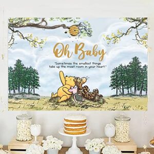 Winnie Backdrop Oh Baby Design Photography Background Pooh Baby Shower Decorations 57 x 37 Inch Banner for Kids Birthday Party Decorations