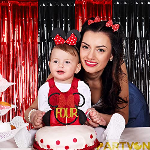 PARTVON Graduation Party Red Black Tinsel Foil Fringe Curtains - Casino Viva Las Vegas Game Night Birthday Photo Backdrops Wedding New Years Eve Party Decorations